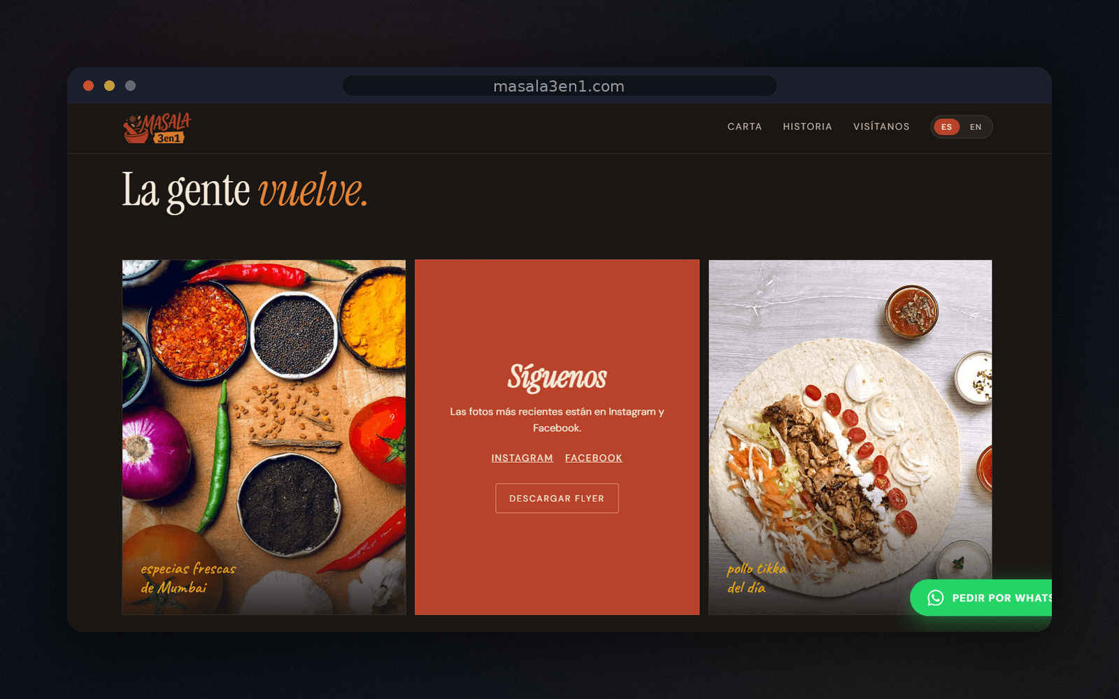 Masala 3en1 — Web de restaurante hecha para que la gente vuelva.